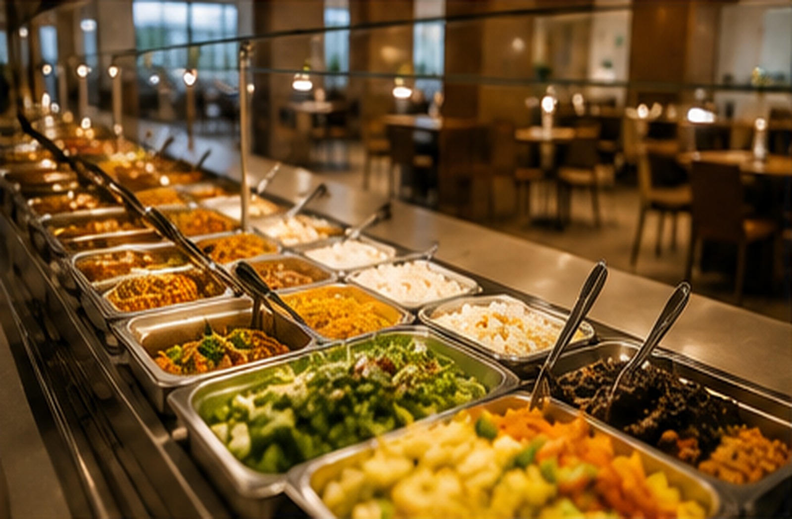 Buffet corporativo com variedade de refeições para empresas